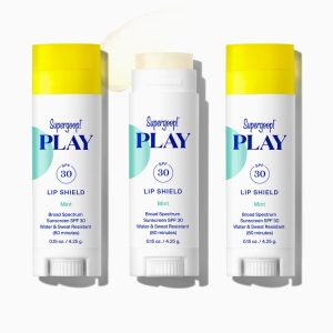 Supergoop! PLAY Lip Shield SPF 30 (Mint) 3-Pack - Water-Resistant Sunscreen Lip Balm with Avocado & Coconut Oil, Broad Spectrum UV Protection