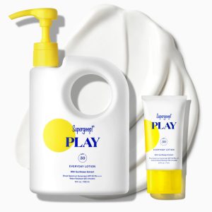 Supergoop! PLAY Everyday Lotion SPF 50 Home & Away Set - 18oz Pump + 3.4oz Tube, Water & Sweat Resistant Sunscreen for Face & Body