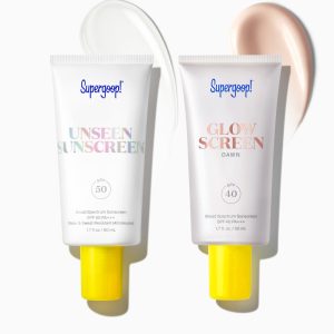 Supergoop! Unseen Sunscreen SPF 50 + Glowscreen SPF 40 (Dawn) Duo Kit - Oil-Free & Glowy Makeup Primers, Broad Spectrum Face Sunscreens