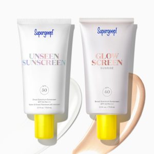 Supergoop! Unseen + Glow SPF Duo Kit - Unseen Sunscreen SPF 50 + Glowscreen SPF 40 (Sunrise) Makeup Primers, 2-Piece Broad Spectrum Sunscreen Set